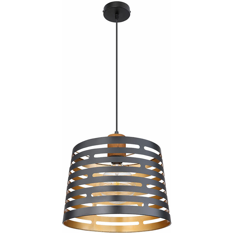 Image of Etc-shop - Lampada a sospensione lampada a sospensione effetto luce nero-oro per sala da pranzo, legno-metallo, punzonature decorative, 1x attacco