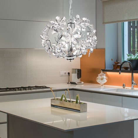 Lampada a sospensione lampada a sospensione foglie lampada a soffitto sospensione design floreale, acrilico, cromo, paralume, forma sferica, 1x LED 4W 320Lm bianco caldo, DxH 34x87 cm