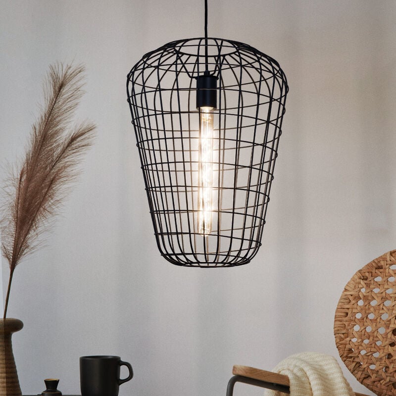 Image of Etc-shop - Lampada a sospensione gabbia luminosa sala da pranzo lampada a sospensione lampada a sospensione con design a griglia, metallo nero, 1x