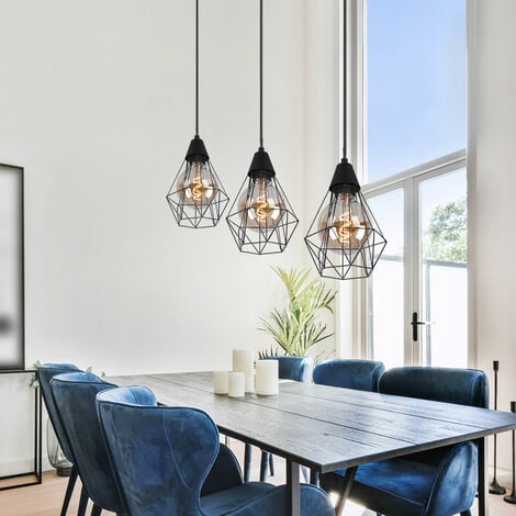 Lampada a sospensione lampada a sospensione gabbia soggiorno lampada a sospensione lampada a sospensione aspetto griglia, metallo nero, 1x E27, LxPxA 58x15x120 cm