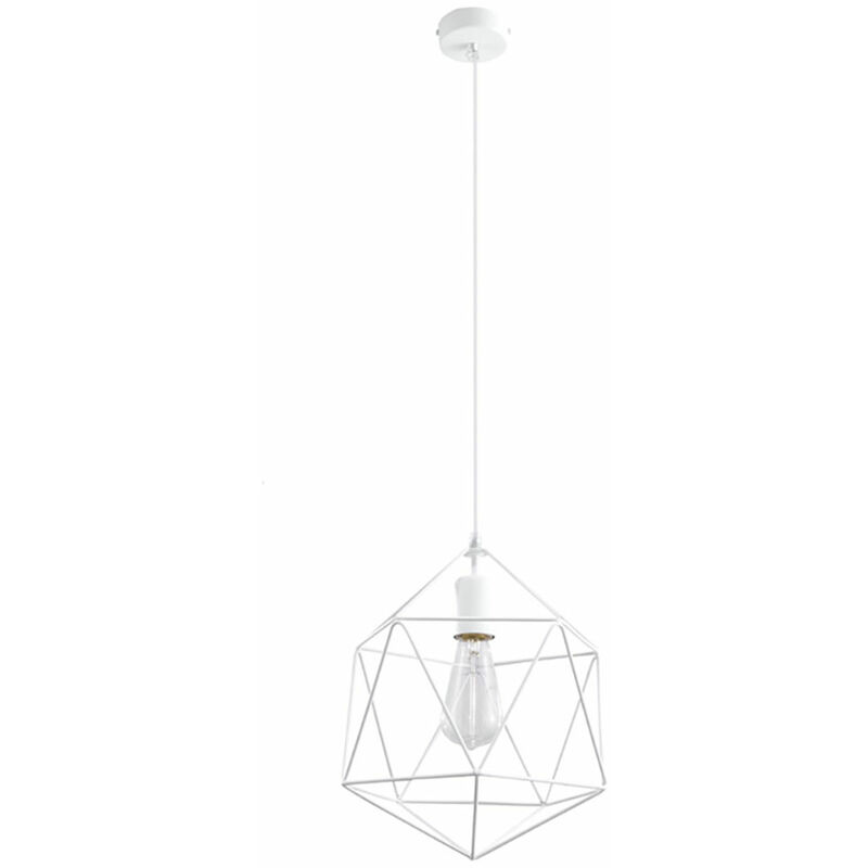 Image of Etc-shop - Lampada a sospensione lampada a sospensione in metallo bianco soggiorno retro lampada da soffitto a gabbia design, forma a griglia, 1x