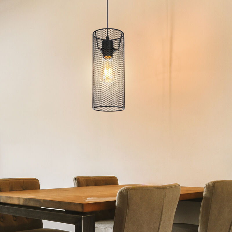 Image of Etc-shop - Lampada a sospensione Lampada a sospensione in metallo nero gabbia lampada da soggiorno lampada da soffitto in design a gabbia, forma a
