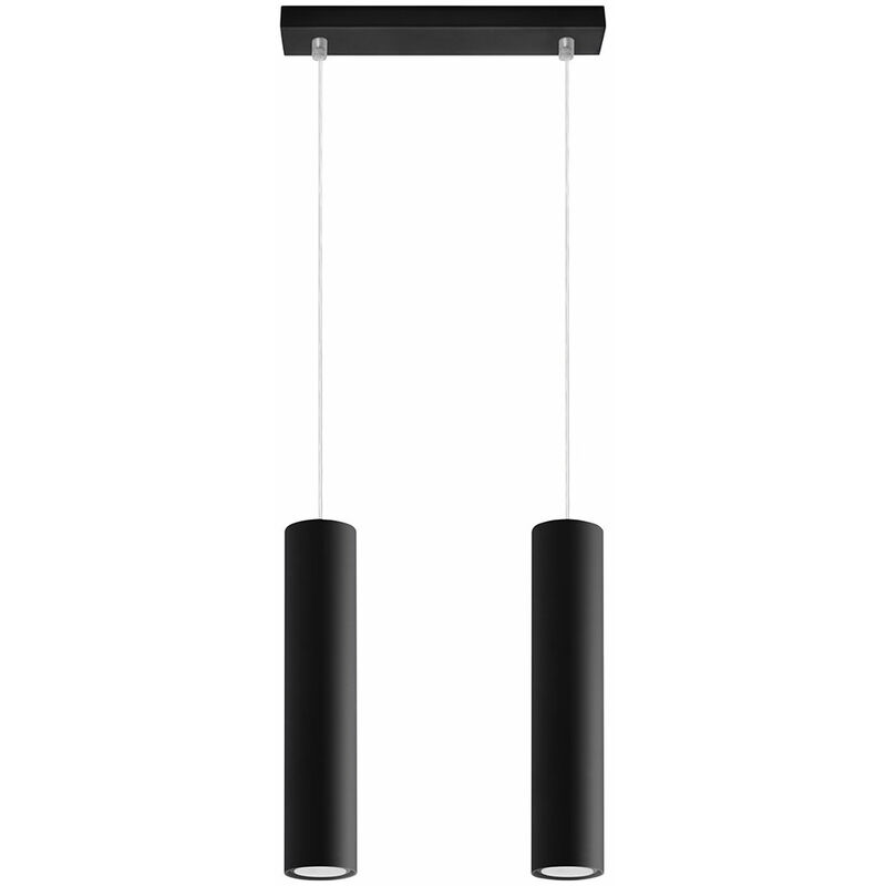 Image of Etc-shop - Lampada a sospensione Lampada a sospensione in metallo nero Lampada a sospensione cilindrica nera nera moderna, in acciaio, 2x GU10, LxPxH