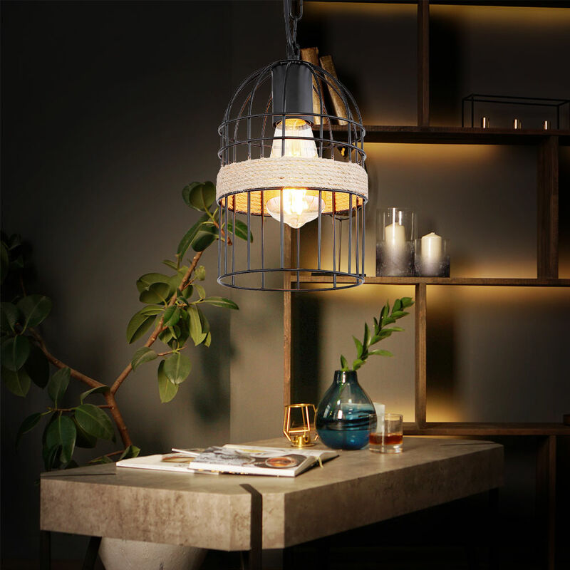 Image of Etc-shop - Lampada a sospensione lampada a sospensione lampada a sospensione in corda di canapa soggiorno lampada da tavolo pranzo lampada a