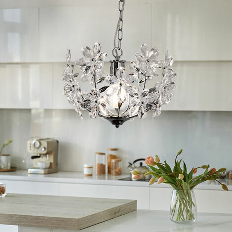 Lampada a sospensione lampada a sospensione lampada a sospensione lampada a sospensione design floreale, acrilico, cromo, paralume, forma sferica, 1x E27, DxH 34x87 cm