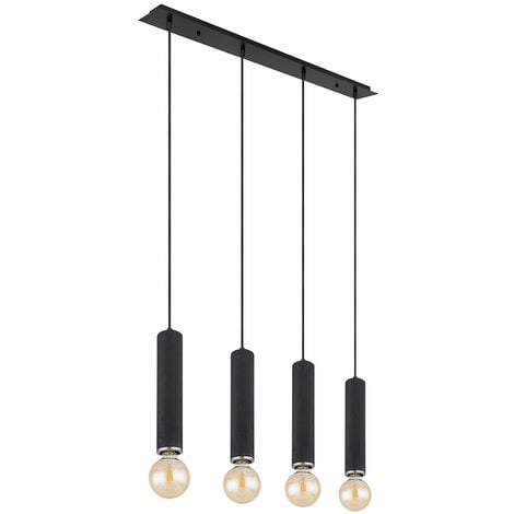 Lampada a sospensione Lampada a sospensione Lampada a sospensione Lampada a sospensione Lampada da sala da pranzo, 4 fiamme, scandinavo metallo legno nichel nero, 4 attacchi E27, LxLxA 93x10x120cm