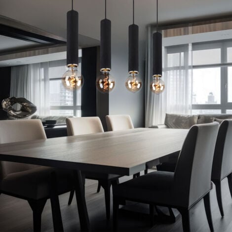 Lampada a sospensione Lampada a sospensione Lampada a sospensione Lampada a sospensione Lampada da sala da pranzo, 4 fiamme, scandinavo metallo legno nichel nero, 4 attacchi E27, LxLxA 93x10x120cm