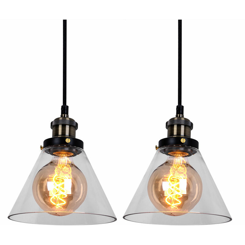 Image of Lampada a sospensione lampada a sospensione lampada a sospensione lampada da sala da pranzo, paralume in metallo nero vetro trasparente, 1x attacco