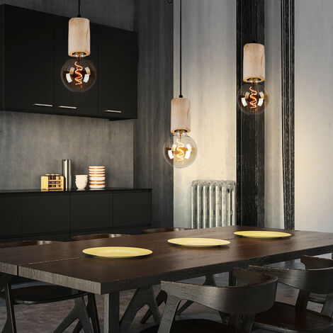 Lampada a sospensione lampada a sospensione lampada a sospensione lampada da sala da tavolo da pranzo, 3 lampadine casa di campagna, legno naturale metallo nero, prese E27, DxH 35x160cm