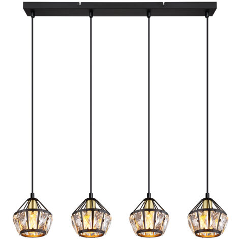 Lampada a sospensione lampada a sospensione lampada a sospensione lampada da soggiorno, 4 fiamme, cristalli di vetro metallo nero, 4 prese E14, LxPxH 73x12,5x150cm