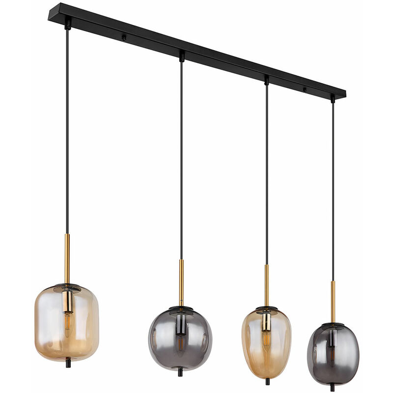 Image of Etc-shop - Lampada a sospensione lampada a sospensione lampada a sospensione lampada da tavolo da pranzo, 4 lampadine metallo nero ambra fumé,