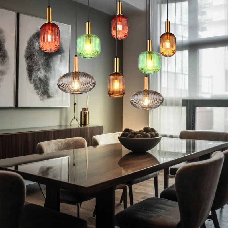 Image of Globo - Lampada a sospensione lampada a sospensione lampada a sospensione lampada da tavolo da pranzo lampada di design, 8 fiamme vetro metallo color