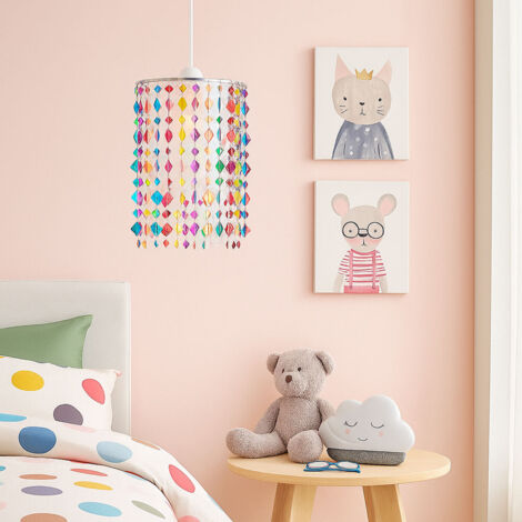 Lampada a sospensione lampada a sospensione lampada a sospensione lampada per bambini stanza dei giochi per ragazze, cristalli tessili in metallo colorati, 1x attacco E27, DxH 22,5x136cm