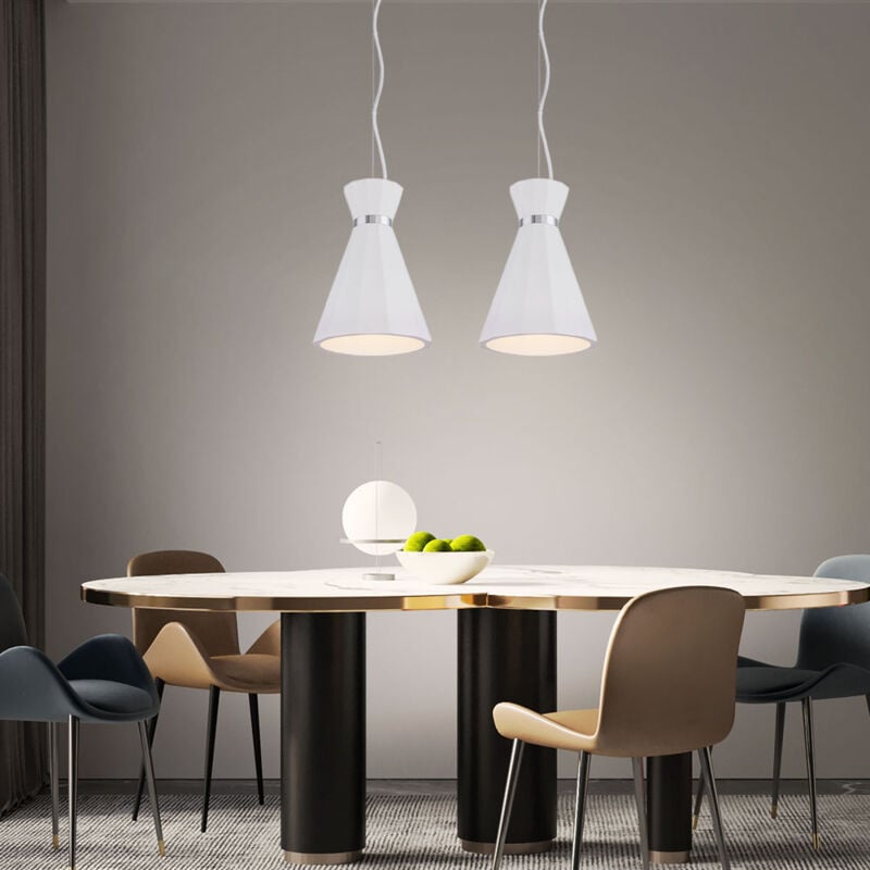 Image of Lampada a sospensione lampada a sospensione lampada a sospensione soggiorno lampada a sospensione cono in gesso bianco, anello in metallo cromato, 1x