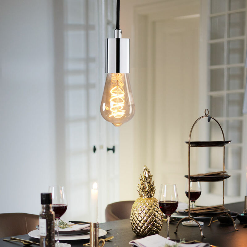 Image of Lampada a sospensione lampada a sospensione lampada da sala da pranzo copertura decorativa lampada a sospensione cromo nero, metallo, cavo tessile,