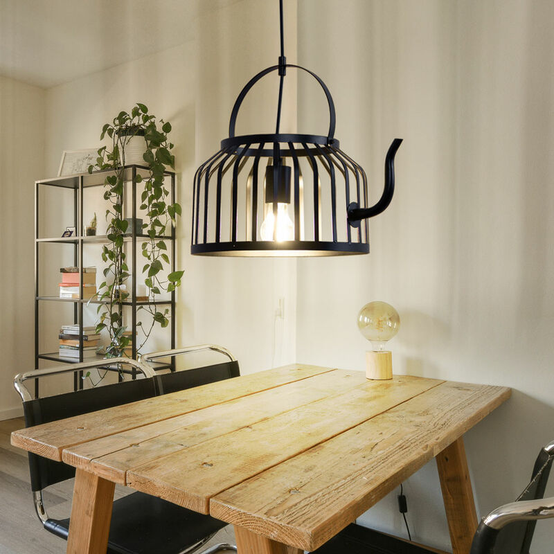 Image of Globo - Lampada a sospensione lampada a sospensione lampada da sala da pranzo lampada da soggiorno lampada da cucina, paralume in metallo teiera nero
