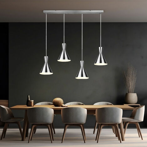 Lampada a sospensione lampada a sospensione lampada da sala da pranzo lampada da soggiorno, metallo nichel opaco, 4 lampadine E27 regolabile in altezza, H 150 cm