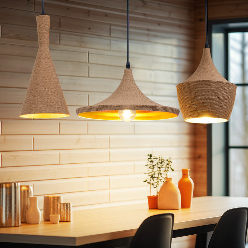Image of Etc-shop - Lampada a sospensione lampada a sospensione lampada da sala da pranzo lampada da tavolo da pranzo lampada da soggiorno, corda di canapa in