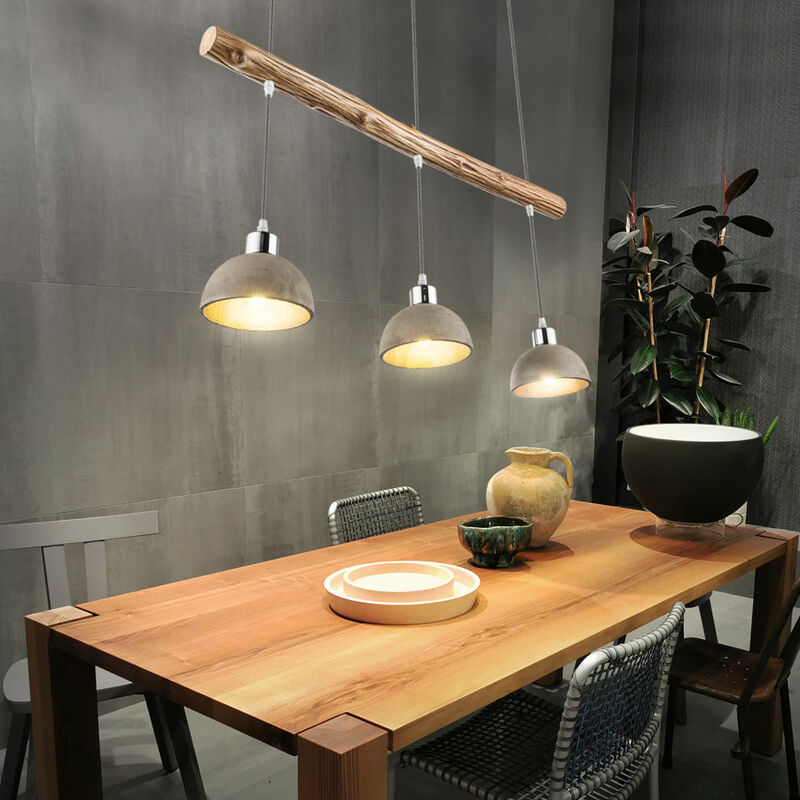Image of Lampada a sospensione lampada a sospensione lampada da sala da pranzo lampada in legno, 3 lampadine stile country, metallo cemento colore naturale,