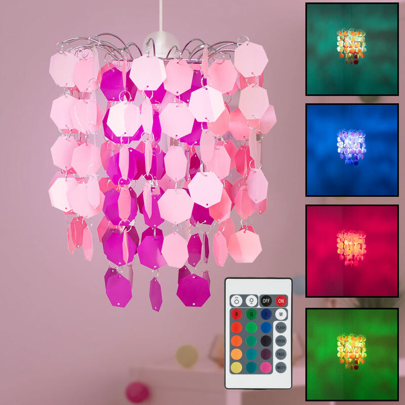 Image of Etc-shop - Lampada a sospensione, lampada a sospensione, lampada da sala giochi, ragazze, rosa, telecomando led rgb, metallo, 1x led rgb bianco
