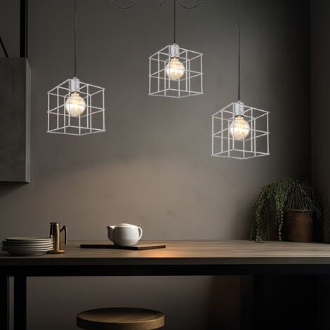 Lampada a sospensione, lampada a sospensione, lampada da soffitto, lampada da soggiorno, lampada da sala da pranzo, 3 fiamme, altezza regolabile, paralumi a traliccio, metallo zinco, E27, D 20 cm