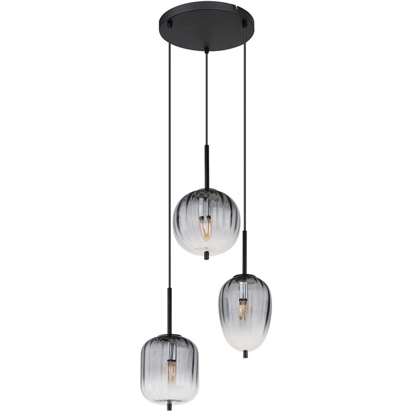 Image of Lampada a sospensione, lampada a sospensione, lampada da soffitto, lampada da soggiorno, lampada da sala da pranzo, metallo nero, vetro fumé, 3