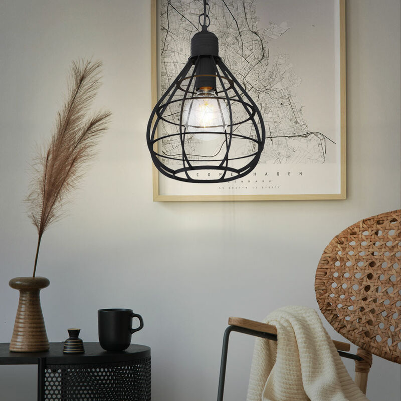 Image of Lampada a sospensione lampada a sospensione lampada da soffitto lampada da soggiorno lampada da sala da pranzo, paralume in griglia di metallo nero,