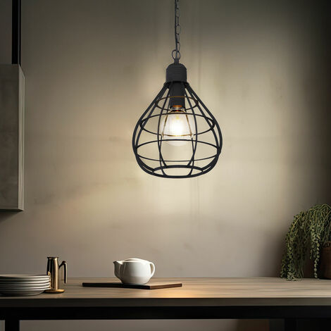 Lampada a sospensione lampada a sospensione lampada da soffitto lampada da soggiorno lampada da sala da pranzo, paralume reticolare in metallo nero, E27, D 25 cm