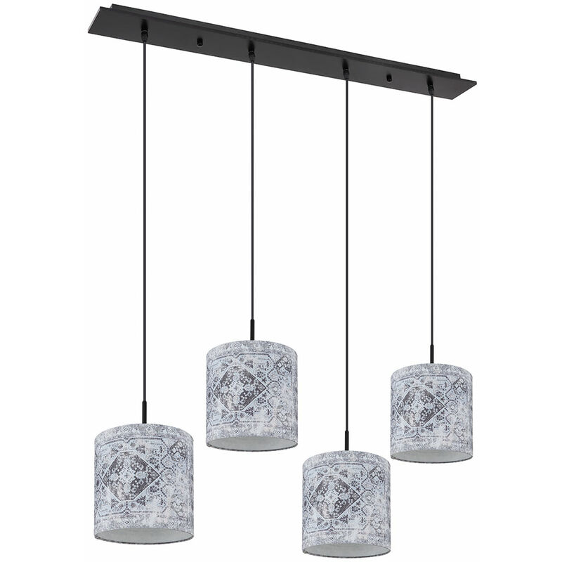 Image of Lampada a sospensione lampada a sospensione lampada da soggiorno lampada da sala da pranzo, 4 fiamme, paralumi con motivo tessile, metallo grigio