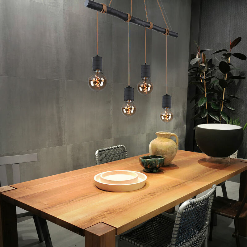Image of Lampada a sospensione lampada a sospensione lampada da soggiorno lampada da sala da pranzo, 4 fiamme regolabili in altezza, alluminio legno metallo