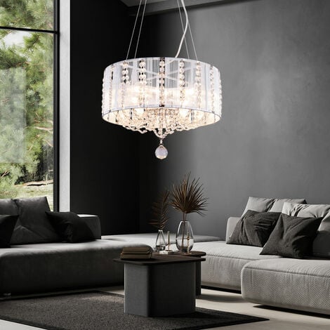 Lampada a sospensione lampada a sospensione lampada da soggiorno lampada da sala da pranzo lampadario, cristalli K5 4 fiamme cromo argento metallizzato, 4x prese E14, DxH 40x130cm