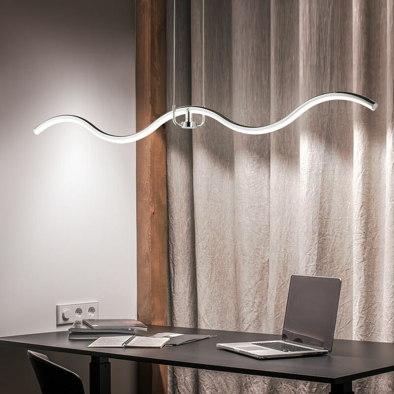 Image of Lampada a sospensione lampada a sospensione lampada da soggiorno lampada di design con elemento magnetico, forma d'onda, metallo, cromo, LED 1350lm
