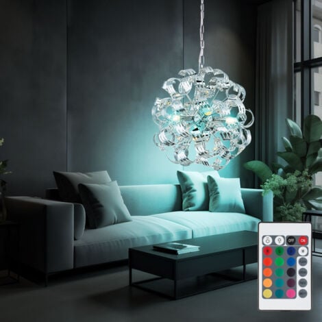 Lampada a sospensione lampada a sospensione lampada da tavolo da pranzo cromata lampada da soggiorno a sospensione 4 fiamme, metallo acrilico, telecomando dimmerabile 4x E14 LED RGB, 4,8 W 470 Lm 3000