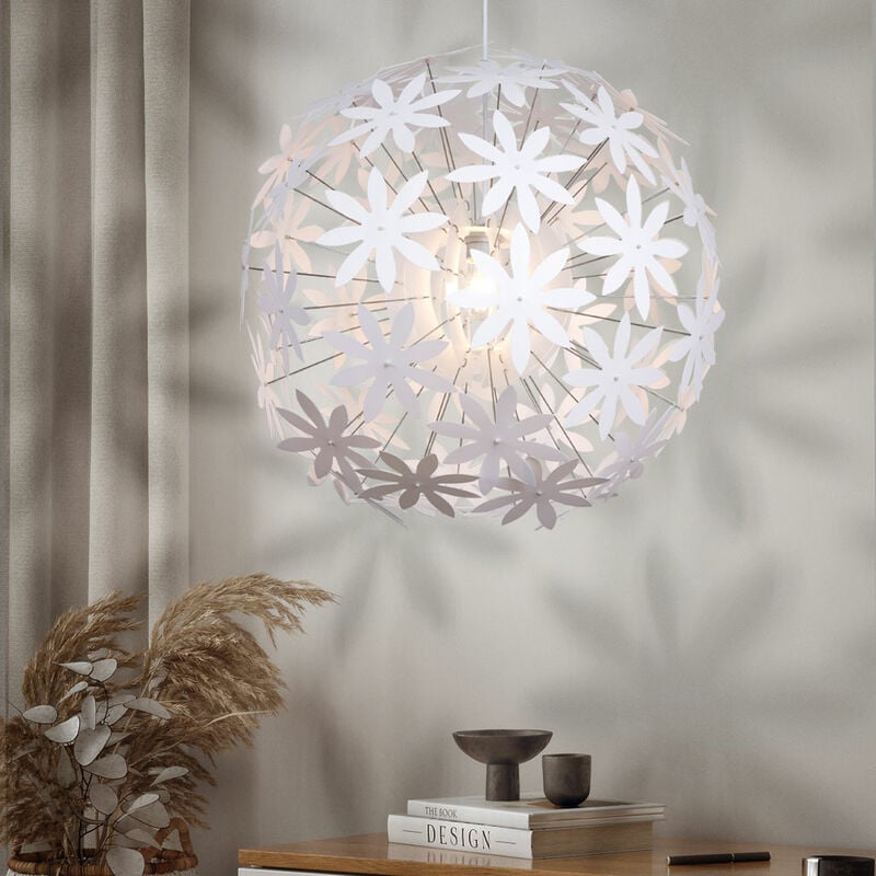 Image of Lampada a sospensione lampada a sospensione lampada da tavolo da pranzo soggiorno da collegare a forma di fiore, plastica bianca, 1x E27, PxH 60x150