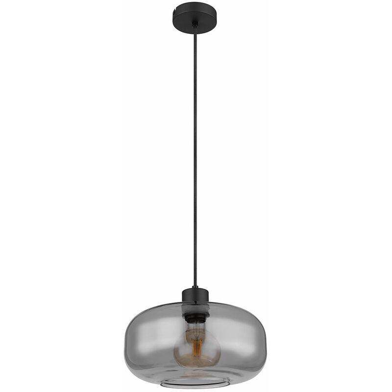 Image of Etc-shop - Lampada a sospensione lampada a sospensione lampada da tavolo da pranzo vetro fumé soggiorno rotondo nero, metallo retrò, 1x attacco E27,