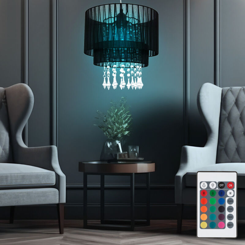 Image of Etc-shop - Lampada a sospensione lampada a sospensione lampadario lampada da tavolo da pranzo lampada da soggiorno, metallo nero tessuto cristalli