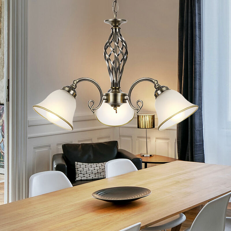 Image of Etc-shop - Lampada a sospensione lampadario a sospensione lampadario in vetro lampada da sala da pranzo ottone antico, vetro, 3 lampadine, 3x prese