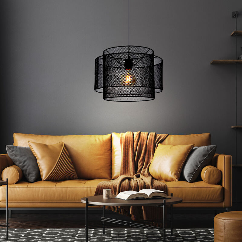 Image of Lampada a sospensione lampada a sospensione nera Lampada a sospensione nera industriale, sala da pranzo, aspetto griglia metallica, 1x attacco E27,