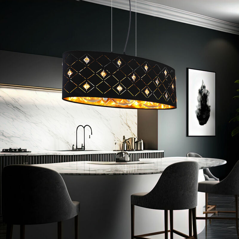 Image of Etc-shop - Lampada a sospensione lampada a sospensione oro nero sala da pranzo lampada a sospensione cristalli, tessuto metallico, 3 prese E27, LxLxA