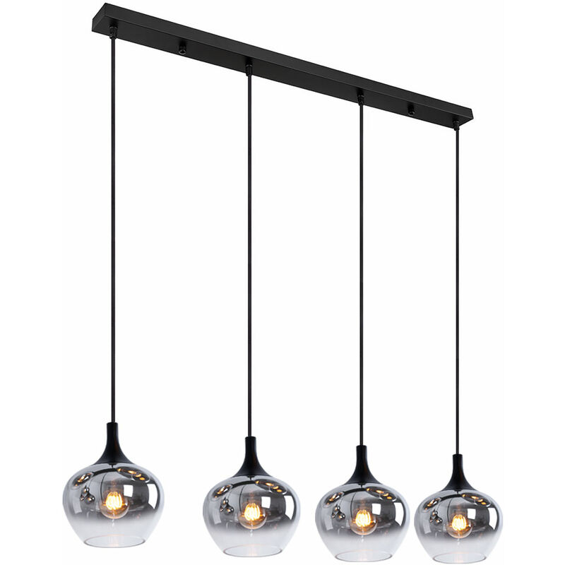 Image of Lampada a sospensione lampada a sospensione sala da pranzo lampada a sospensione paralume in vetro fumé, metallo nero, prese 4x E27, LxLxA 100x18x120