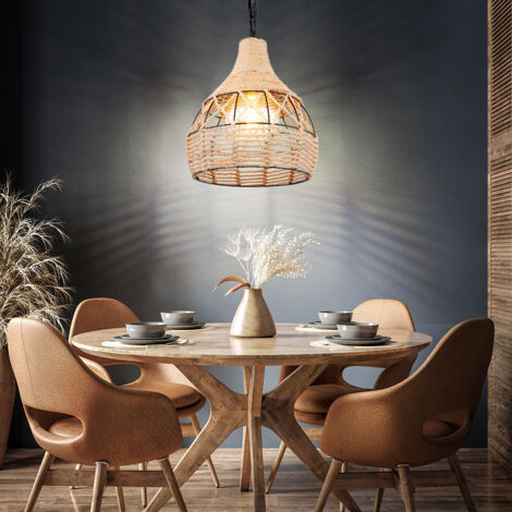 Lampada a sospensione lampada a sospensione sala da pranzo lampada da soffitto in corda di canapa lampada a sfera in metallo, metallo nero marrone, 1x E27, DxH 30x135 cm