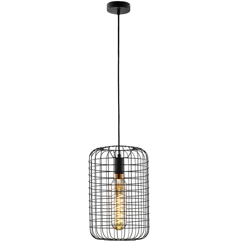 Image of Lampada a sospensione lampada a sospensione soggiorno lampada a sospensione nera in design a gabbia, metallo, 1x E27, DxH 26x140 cm