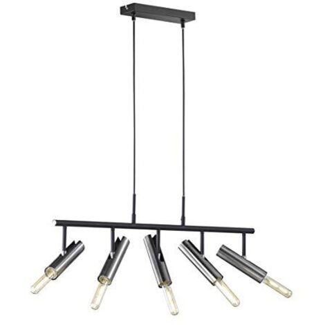 Lampada a sospensione lampada a sospensione spot bar luce sala da pranzo lampada soggiorno, 5 punti fiamme mobili, metallo nero nichel opaco, 5 prese E27, HxLxP 140x80x17cm