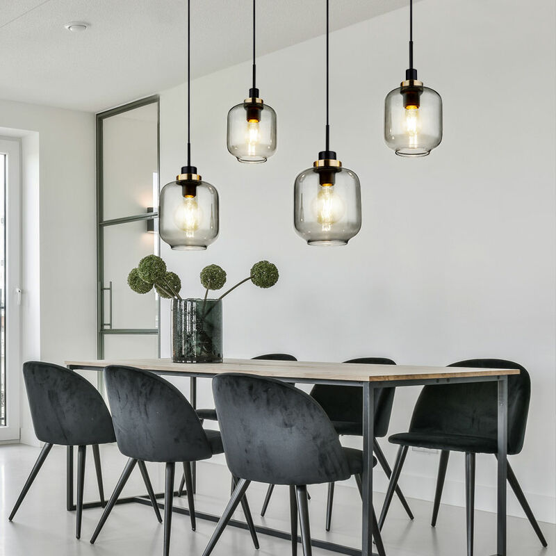 Image of Lampada a sospensione lampada a sospensione tavolo da pranzo lampada da soggiorno moderna nera, lampada di design a 4 luci vetro fumé bronzo, metallo