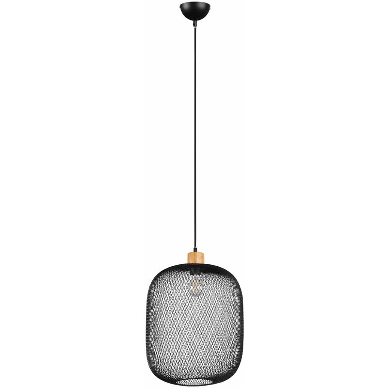 Image of Etc-shop - Lampada a sospensione lampada a sospensione vintage in metallo nero lampada a gabbia lampada da soffitto soggiorno, decoro in legno, 1x