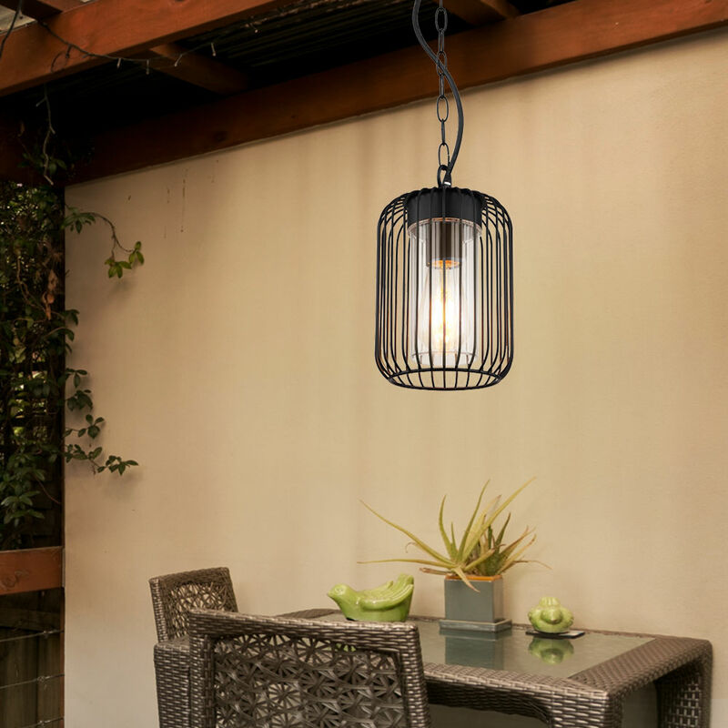 Image of Lampada a sospensione lampada da esterno lampada da giardino lampada a sospensione lampada da balcone in acciaio inossidabile, design a gabbia nero