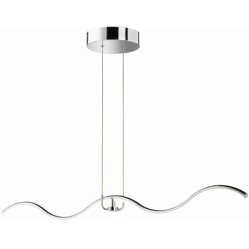 Image of Lampada a sospensione lampada da pranzo lampada a sospensione, lampada di design con elemento magnetico, forma d'onda, metallo, cromo, LED 1350lm