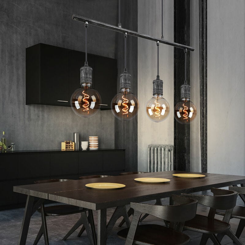 Image of Etc-shop - Lampada a sospensione Lampada da sala da pranzo, industriale, 4 fiamme, tavolo da pranzo, design antico, metallo, grigio, attacco 4x E27,