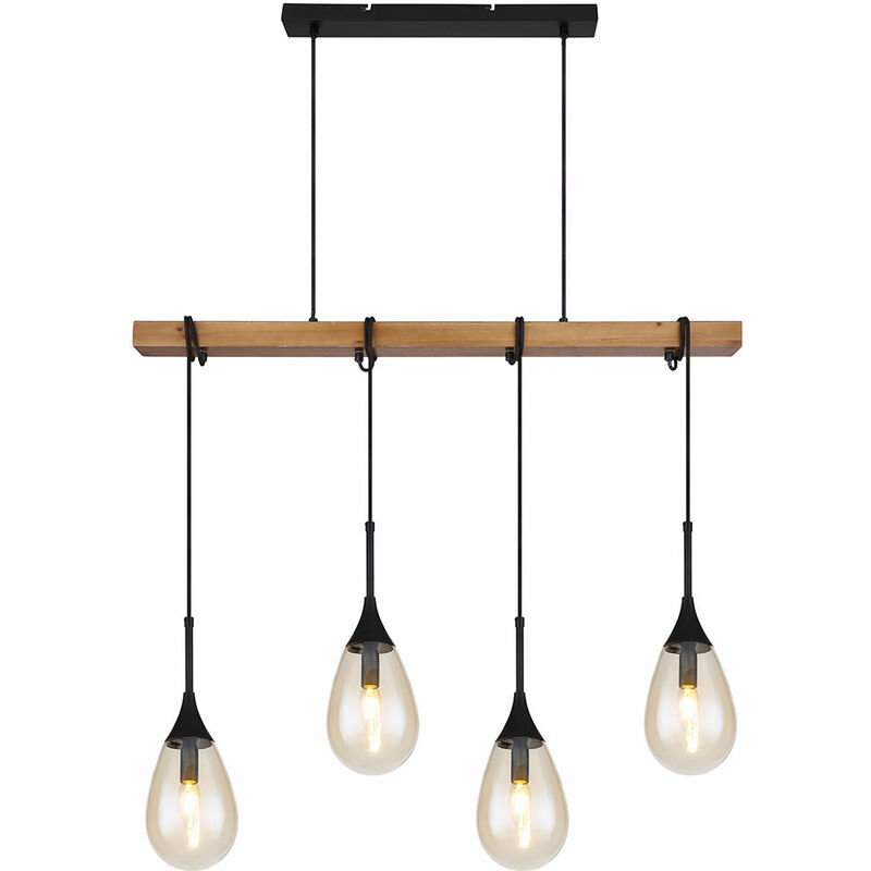 Image of Etc-shop - Lampada a sospensione lampada da sala da pranzo lampada a sospensione a sospensione effetto legno con griglia nera lampada a sospensione
