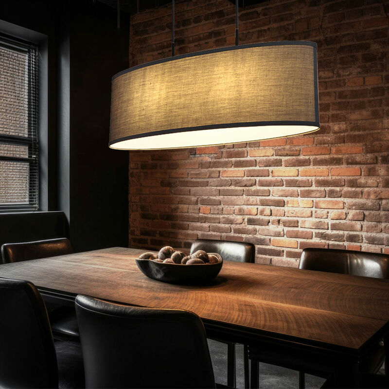 Image of Lampada a sospensione, lampada da sala da pranzo, lampada da soggiorno, lampada a sospensione, tessuto metallico, nero antracite, 2x E27, L 75 cm